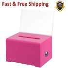 637-pnk Adiroffice Acrylic Donation Ballot Box Pink Sturdy Lock Lightweight Shatter