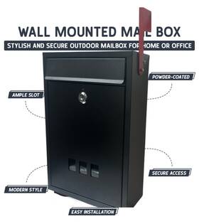 Hpb024 Abn Finest Black Outdoor Mail Post Letter Box Wall Mounted External Outside Large Lockable