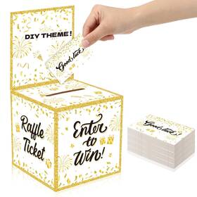 Aburrori 768534166677 151 Pcs Gold Donation Box Ballot Safe Suggestion With Raffle Tickets