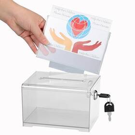Adiroffice 840309400671 Adir Acrylic Donation Ballot Box With Lock - Secure And Safe Clear Slotted Su
