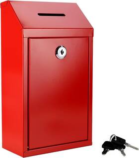 Lr14 Agolctry Suggestion Box With Lock And Slot Metal Donation Money Drop Red