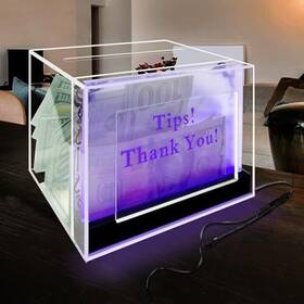 Lmdaswjw-xfg001 Aihsumc Upgrade Light Up Tip Jar 20 Colors-changing Acrylic Donation Ballot Box With