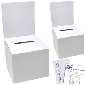 Alben 850014214036 Ballot Box For Suggestions White Glossy Cardboard Header 6x6x6 Inch 2 Pack