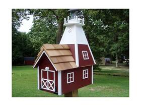 20160622a Amish Crafted Handmade Handcrafted Rural Mailbox Solar Lighthouse Red And White