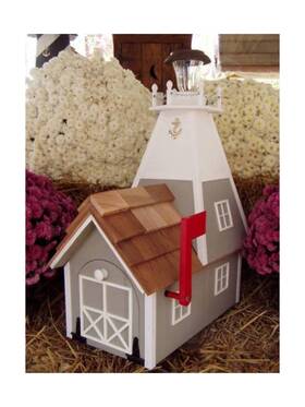 201611072 Amish Crafted Handmade Handcrafted Rural Mailbox Solar Lighthouse Lt. Gray And White