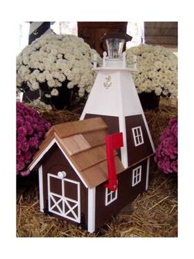 201611073 Amish Crafted Homemade Solar Nautical Lighthouse Rural Mailbox Brown And White