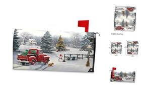 Annisoul 889810008150 Winter Red Truck Funny Dog Snow Mailbox Cover Magnetic Oversized Christmas