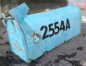 Aqua 2554a Vintage Blue Metal Mailbox Rustic Teal Patina Distressed Steampunk