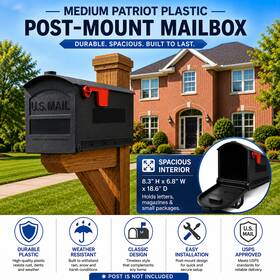 Architectural Mailboxes 2721153232 Medium Plastic Post Mount Mailbox Rustproof Heavy Duty Weather Resistant Black