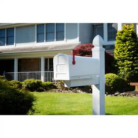 Architectural Mailboxes 313022372384 Parsons White Medium Plastic Post Mount Mailbox