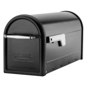 Architectural Mailboxes 313038747725 Chadwick Black Medium Steel Post Mount Mailbox With Nickel Handle And Flag