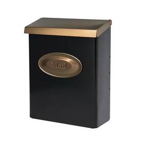 Architectural Mailboxes 313085298232 Designer Black With Brushed Brass Medium Steel Locking Wall Mount Mailbox