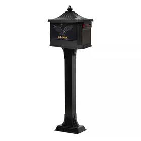 Architectural Mailboxes 313114332302 Hemingway Black Large Aluminum Locking All-in-one Mailbox And Post Combo