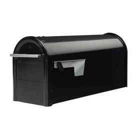 Architectural Mailboxes 445034551549 Franklin Black Medium Steel Post Mount Mailbox With Satin Nickel Handle