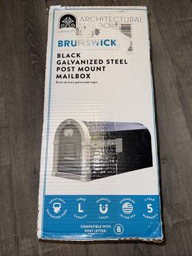Architectural Mailboxes 445036226247 Brunswick Black Large Steel Post Mount Mailbox With Brushed Nickel Flag