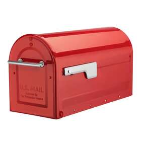 Architectural Mailboxes 445047160134 Post Mount Mailbox Red Large Galvanized Steel Durable With Silver Handle And Flag