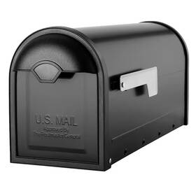 Architectural Mailboxes 705353903175 Winston Black Large Steel Post Mount Mailbox With Nickel Flag