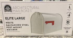 Architectural Mailboxes 711181396324 Elite White Large Steel Post Mount Mailbox