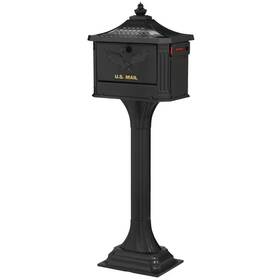 Architectural Mailboxes 726084094475 Pedestal Black Large Aluminum Locking All-in-one Mailbox And Post Combo