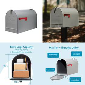 Architectural Mailboxes 726084374973 Stanley Gray Extra Large Steel Post Mount Mailbox