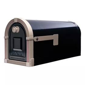 Architectural Mailboxes 726084876057 Brunswick Black Large Steel Post Mount Mailbox With Brushed Nickel Flag