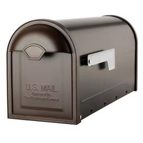 Architectural Mailboxes 744110082319 Winston Rubbed Bronze Large Steel Post Mount Mailbox With Nickel Flag