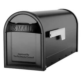 Architectural Mailboxes 832794003406 Carlisle Black Medium Steel Post Mount Mailbox With Nickel Flag