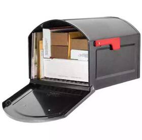 Architectural Mailboxes 832794007626 Centennial Extra Large Capacity Post Mount Mailbox Metallic Pewter With Red Flag