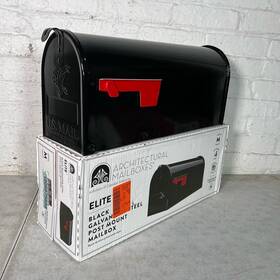 E1100bam Architectural Mailboxes Elite Black Medium Steel Post Mount Mailbox Dented