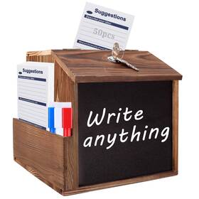 Us-sb-wd-1p Azeam Wood Suggestion Box With Slot And Lock Wooden Tip Money Drop Donation Boxes F
