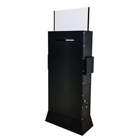 119578-blk-nf Black Metal Ballot Box With Side Pockets Lockable 17 X 8.7 Header Floorstanding