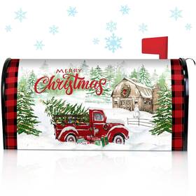 Gey-blosssound-2779 Blosssound Merry Christmas Magnetic Mailbox Cover Xmas Red Truck Covers Decor Sn