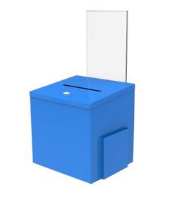 10918-blue Blue Metal Donation Box Suggestion Tithes Offering Sign Holder 8.5x8.1x18inch