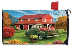 Briarwood . 840011614656 Green Truck Full Of Mums And Pumpkins Magnetic Mailbox Wrap Cover Standard Size