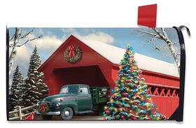 Briarwood . 840011616544 Christmas Tree Snow Covered Bridge Magnetic Mailbox Wrap Cover Standard Size