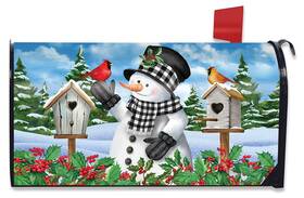 L01866 Briarwood Lane Checkered Snowman Winter Large Oversized Mailbox Cover