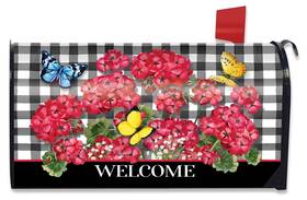 L01959 Briarwood Lane Checkered Geraniums Oversized Mailbox Cover