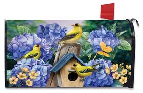 L02228 Briarwood Lane Goldfinches And Hydrangea Oversized Mailbox Cover