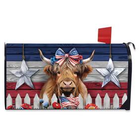 L02787 Briarwood Lane Patriotic Highland Cow Large Oversized Mailbox Cover