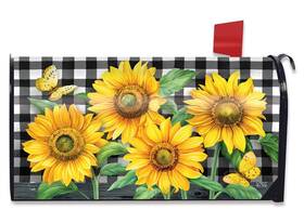 M01731 Briarwood Lane Checkered Sunflowers Summer Magnetic Mailbox Cover Everyday Floral Standard