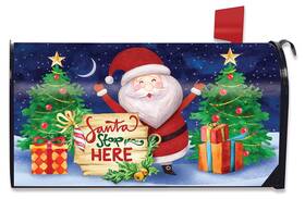 M01875 Briarwood Lane Santa Stop Here Humor Christmas Mailbox Cover