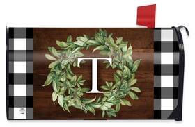 M02054-t Briarwood Lane Wreath Monogram Letter T Mailbox Cover