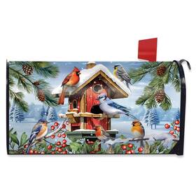 M02321 Briarwood Lane Winter Birdhouse Gathering Mailbox Cover