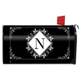 M02608-n Briarwood Lane Mailbox Cover - Standard Size Black And White Monogram N