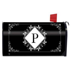 M02608-p Briarwood Lane Black And White Monogram P Mailbox Cover