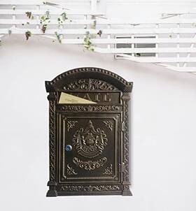 Bstgifts 631344868645 Decorative Lock Mailbox Outdoor Metal Wallmounted Vintage Cast Iron