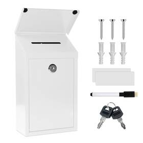 Ch-db-we1 Chonovo Metal Suggestion Box Donation With Slot Drop Lock And Key White