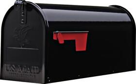00350352 Classic Mailbox Black Post Mount Adjustable Latch Pre Drilled Rust Resist Steel