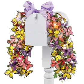 Zl-162729b Collections Etc Solar Powered 3-foot Butterflies Mailbox Swag With Bow No Size