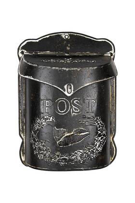 Creative Co-op 191009181316 Black Embossed Tin Post Letter Box